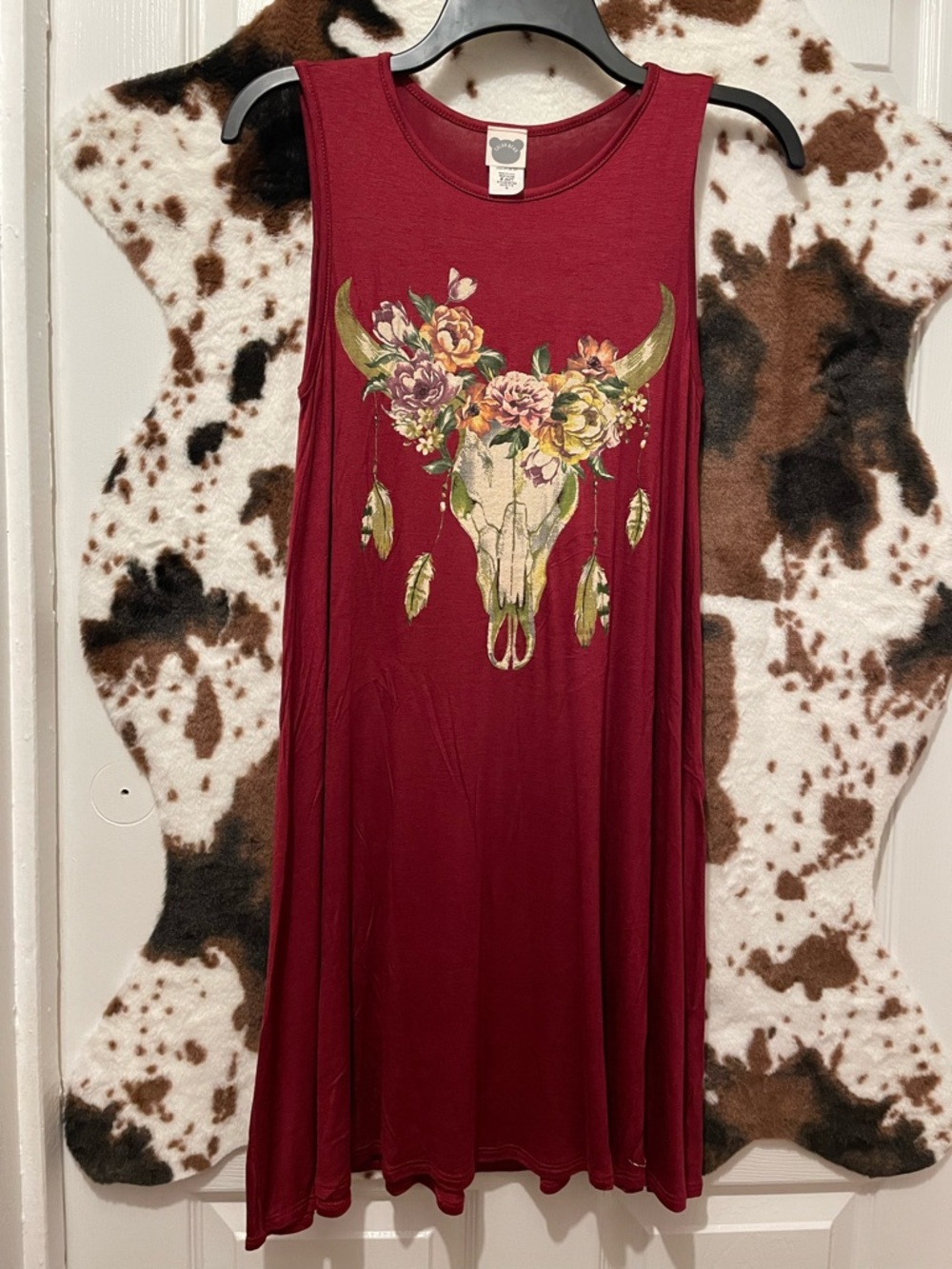 Women’s Burgundy Floral Bull Skull Mini Dress